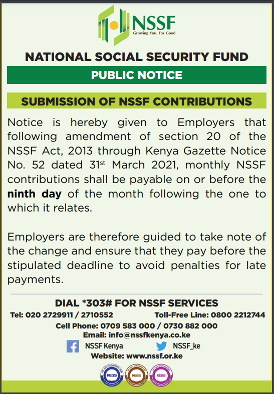 NOTICE ON SUBMISSION OF NSSF RETURNS