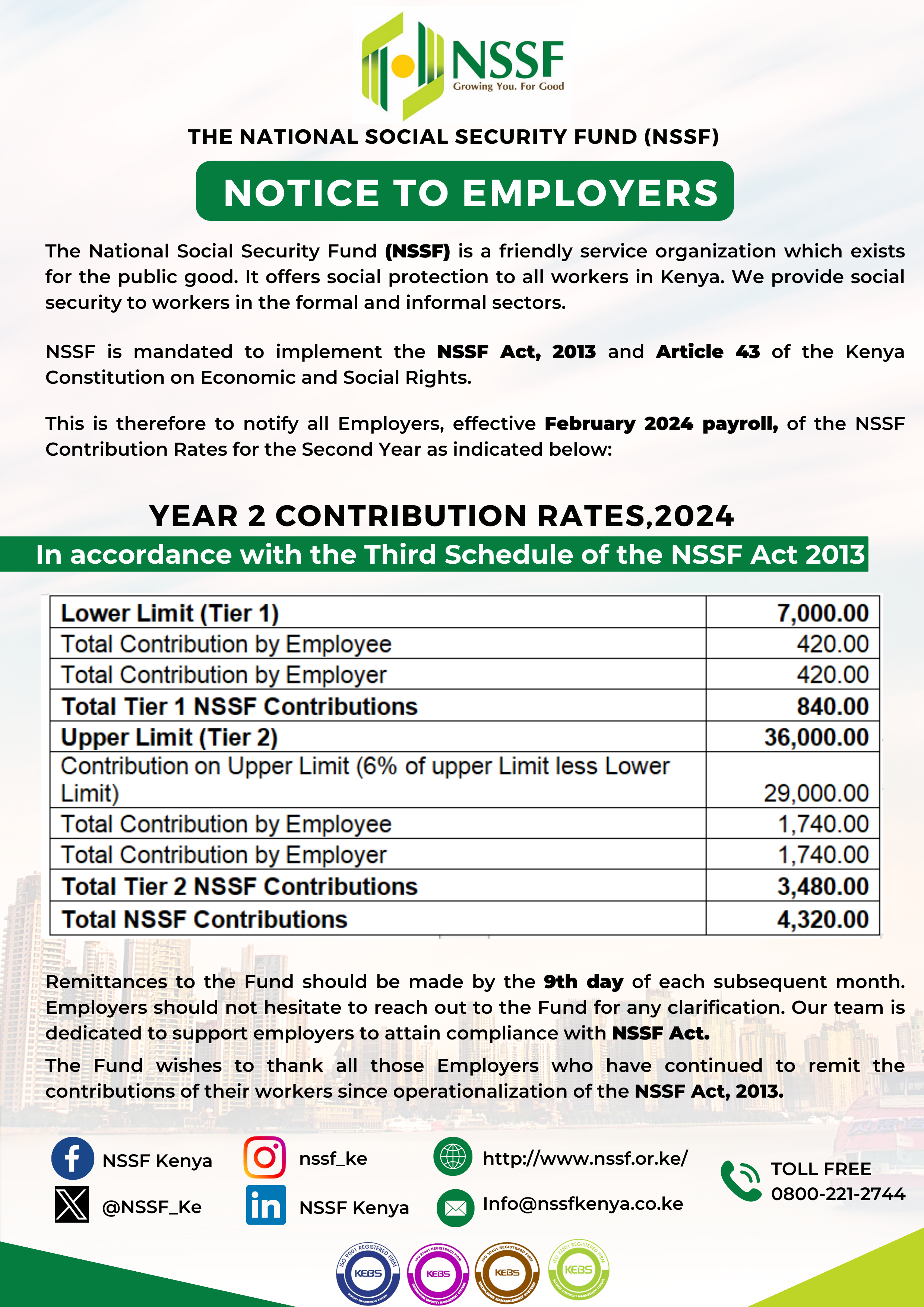 NOTICE TO EMPLOYERS ON THE UPDATED NSSF RATES