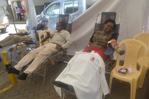 NSSF staff member donating blood